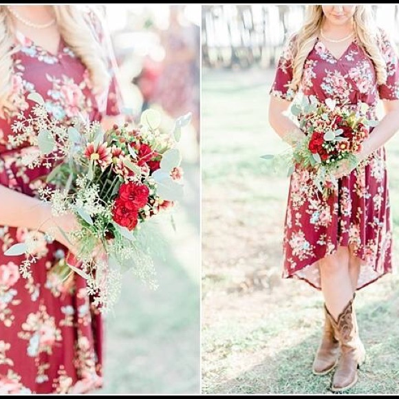 LAST ONE Bridesmaid Floral High Low Wrap Dress - Picture 3 of 5